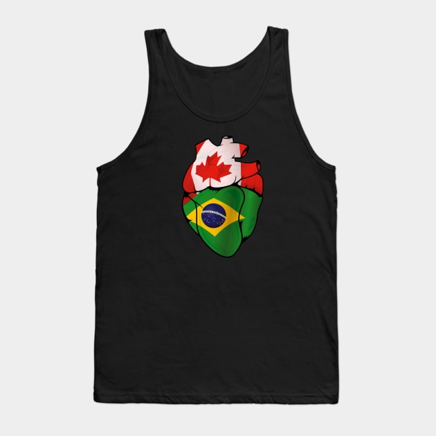 Brazilian Canadian Split Anatomical Heart With Flags - Brazil-Canada Tank Top by Biped Stuff